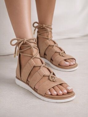 Michael Kors Tan Lace-Up Gladiator Sandal with White Sole